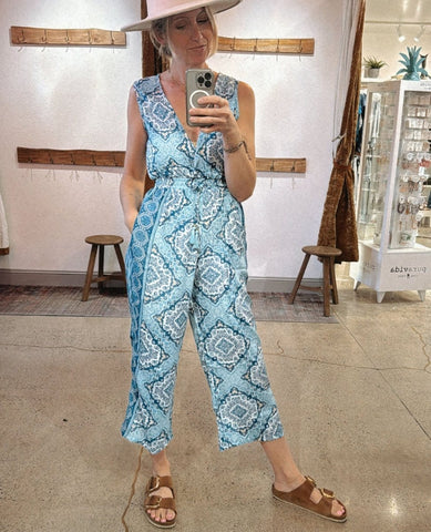 Bali Blue Print Jumpsuit - PINK ARROWS