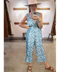 Bali Blue Print Jumpsuit - PINK ARROWS