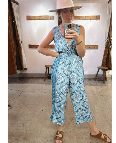 Bali Blue Print Jumpsuit - PINK ARROWS