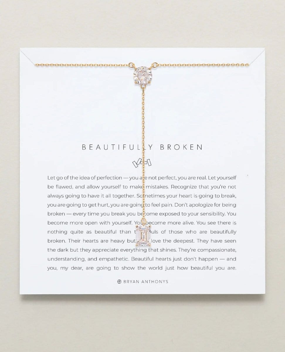 Beautifully Broken Emerald Cut Lariat Necklace 14k Gold - PINK ARROWS