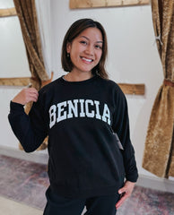 Benicia Varsity Sweatshirt Black - PINK ARROWS