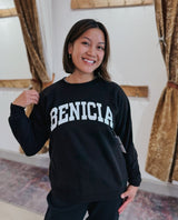 Benicia Varsity Sweatshirt Black - PINK ARROWS