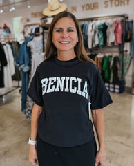 Benicia Varsity Tee Black - PINK ARROWS