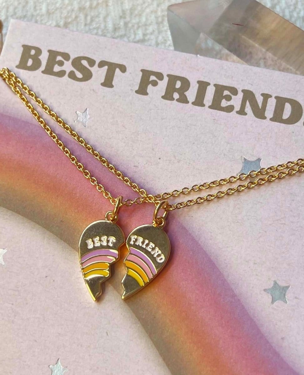 Best Friends Split Heart Necklaces - PINK ARROWS