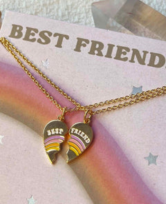 Best Friends Split Heart Necklaces - PINK ARROWS