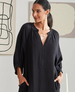 Black Gauze Dress with Pockets - PINK ARROWS