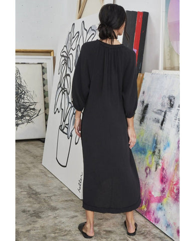 Black Gauze Dress with Pockets - PINK ARROWS