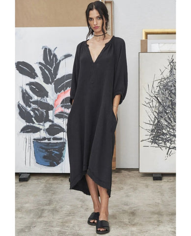 Black Gauze Dress with Pockets - PINK ARROWS