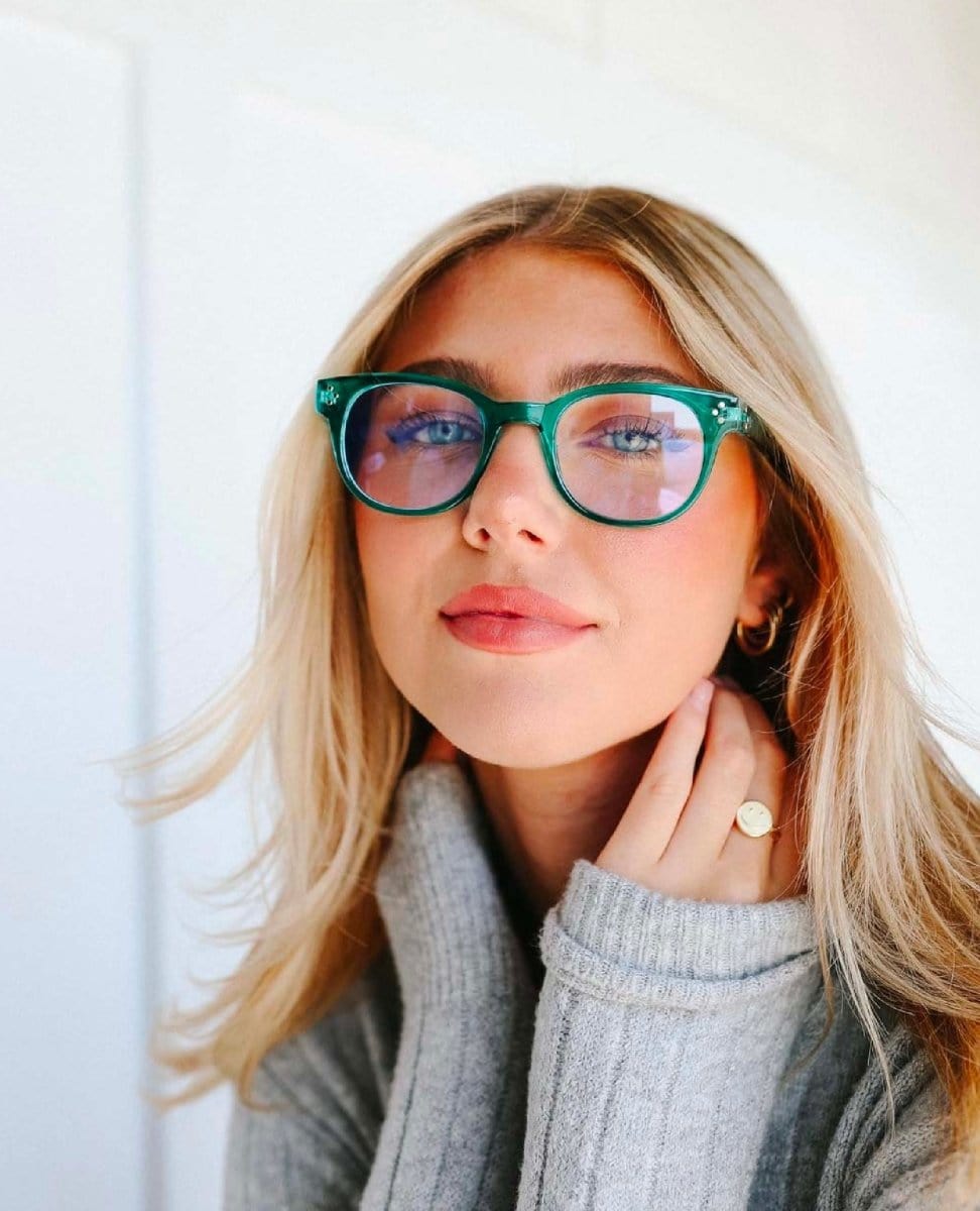 Blue Light Blocker Glasses Retro Teal - PINK ARROWS
