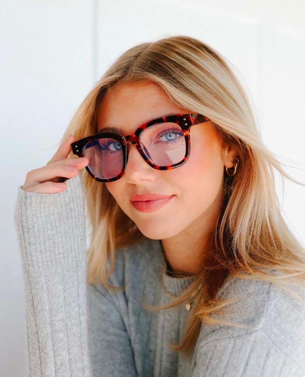 Blue Light Blocker Glasses Thick Tortoise Frame - PINK ARROWS