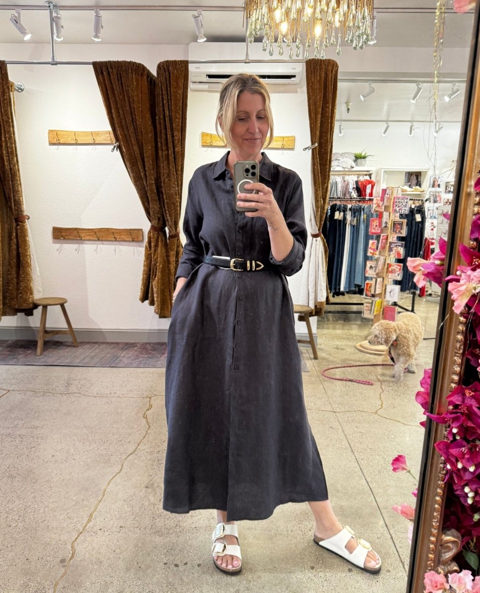 Boden Linen Dress Black Quartz - PINK ARROWS