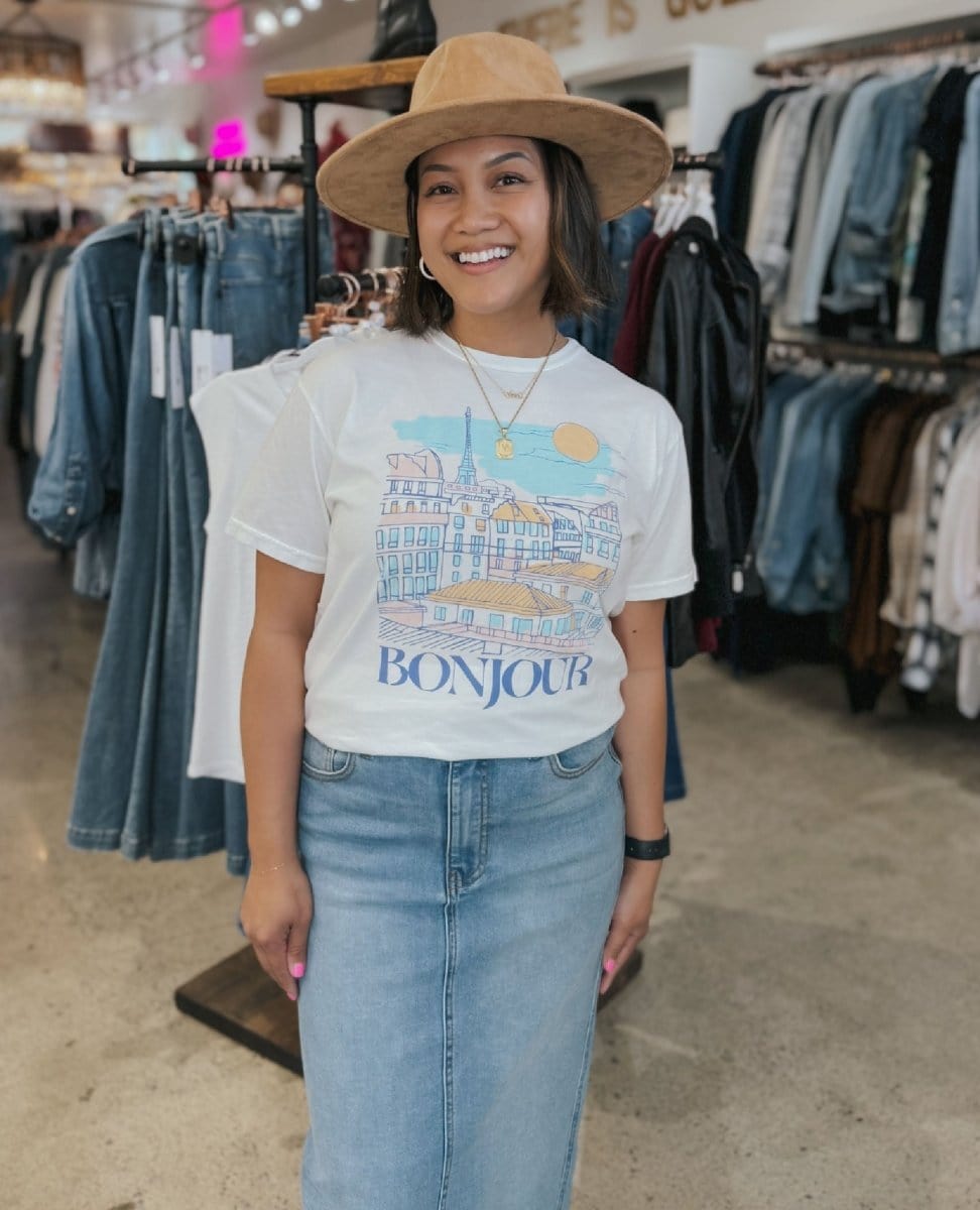 Bonjour Short Sleeve Tee Shirt - PINK ARROWS