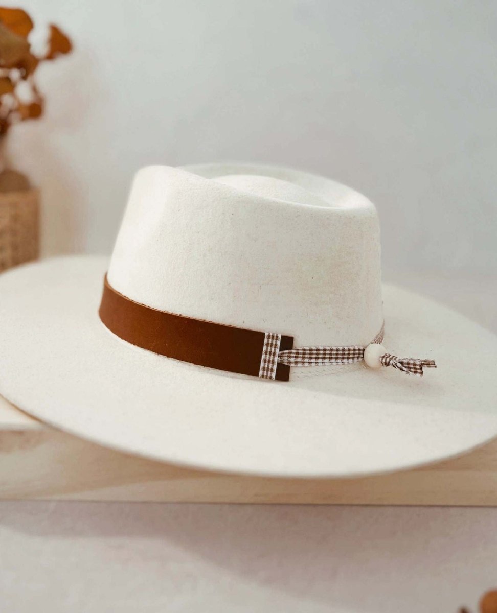 Brown Leather Gingham Hat Band One Size - PINK ARROWS