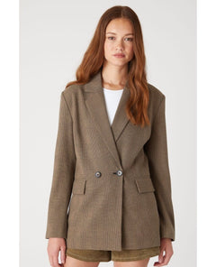 Business Affair Plaid Blazer Brown Combo - PINK ARROWS