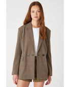 Business Affair Plaid Blazer Brown Combo - PINK ARROWS