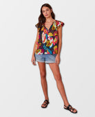 Candace Ruffle Sleeve Printed Top Eden - PINK ARROWS