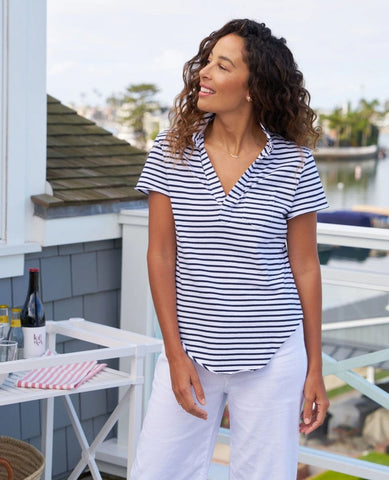 Charlotte Perfect Polo White & British Royal Navy - PINK ARROWS