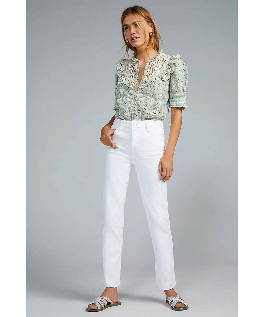 Cindy Crop Raw Hem Crisp White - PINK ARROWS