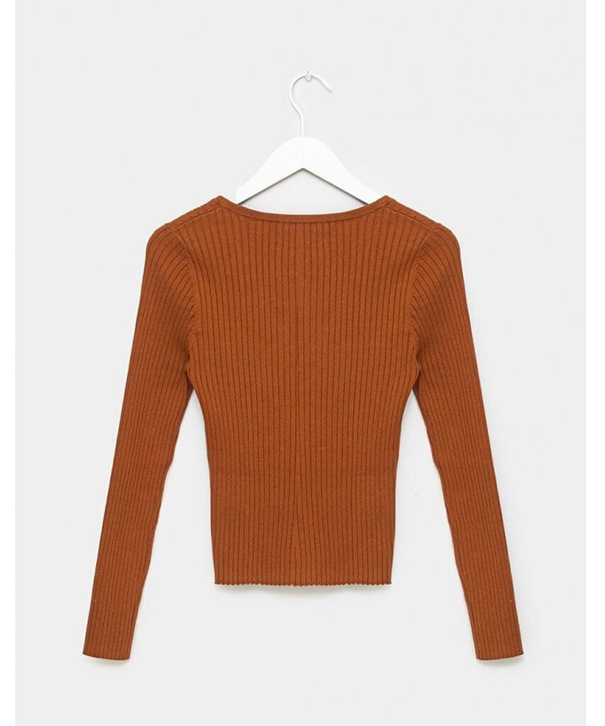 Classic Rib Cardigan Cinnamon - PINK ARROWS
