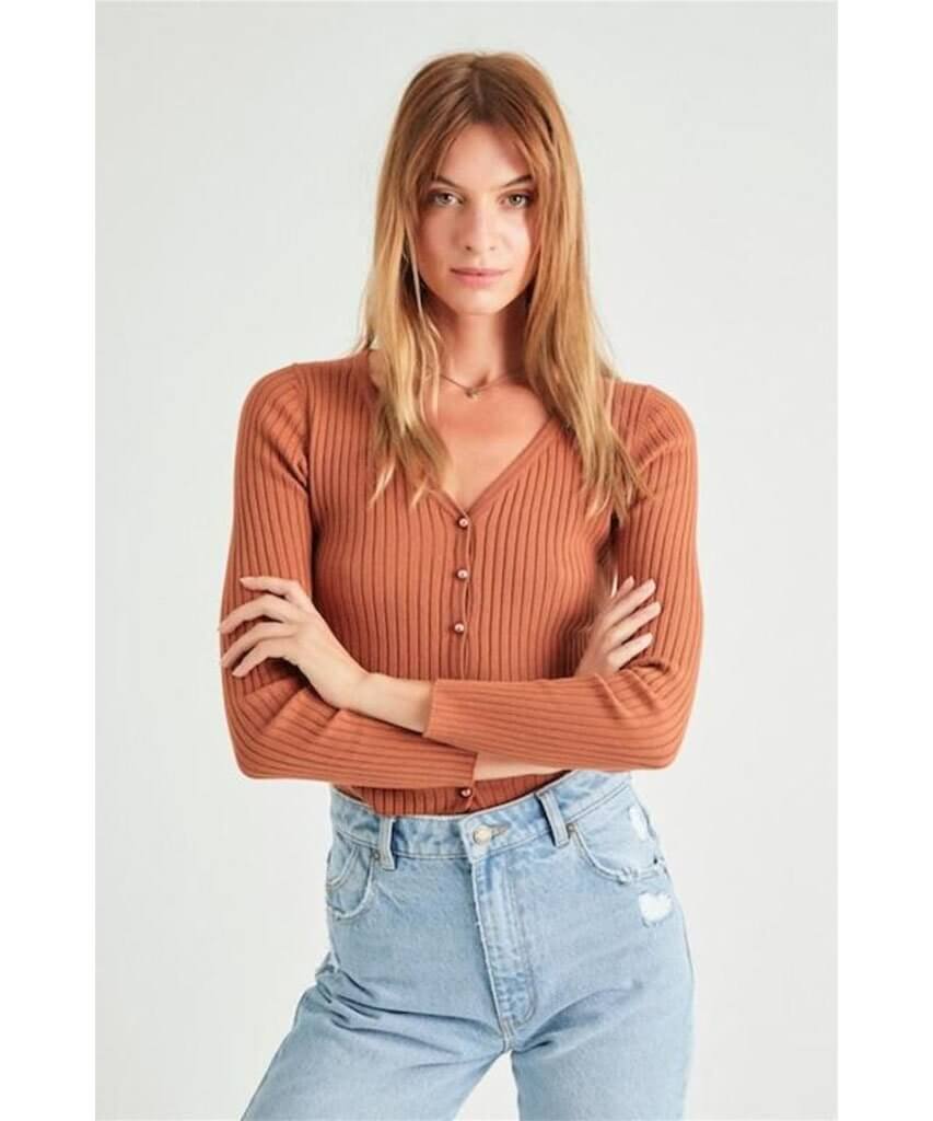 Classic Rib Cardigan Cinnamon - PINK ARROWS