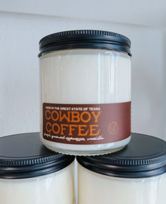 Cowboy Coffee Candle White Jar - PINK ARROWS