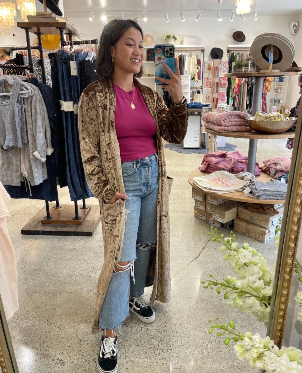 Crushed Velvet Duster Cardigan Golden