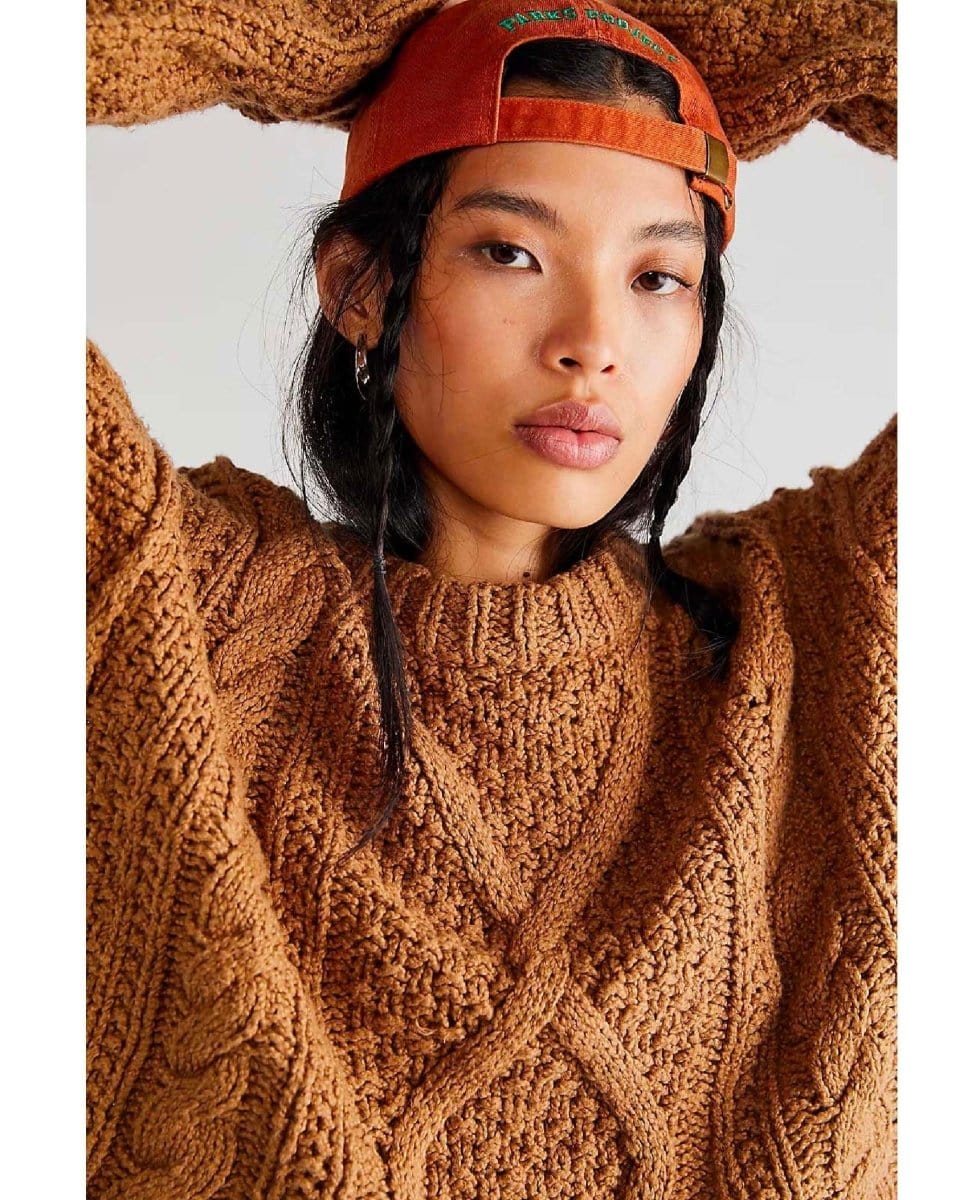 Cutting Edge Cable Sweater Camel - PINK ARROWS