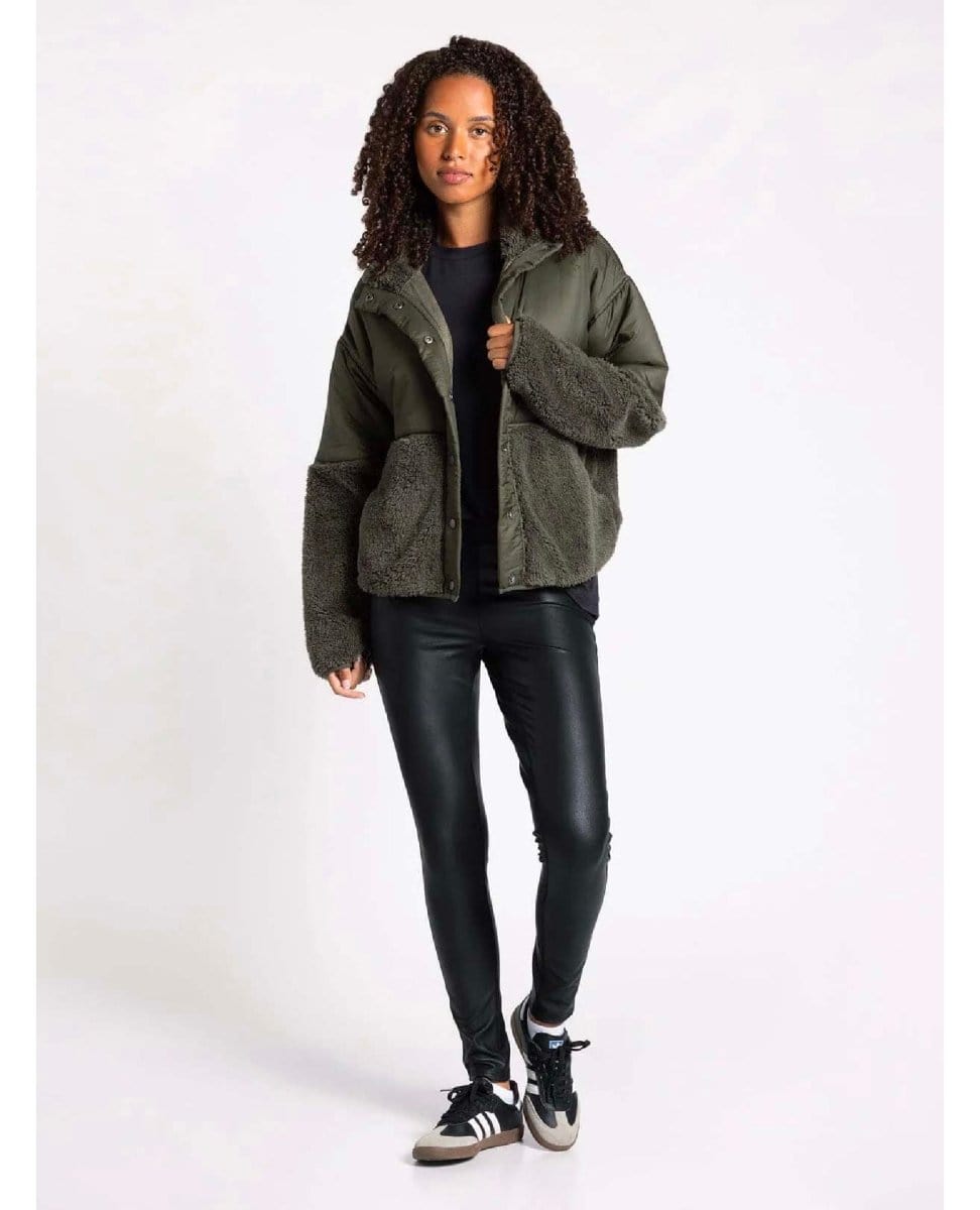 Delia Sherpa Olive Jacket - PINK ARROWS