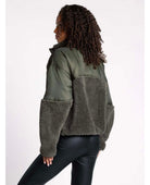 Delia Sherpa Olive Jacket - PINK ARROWS