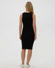 Demi Ribbed Midi Dress Black - PINK ARROWS