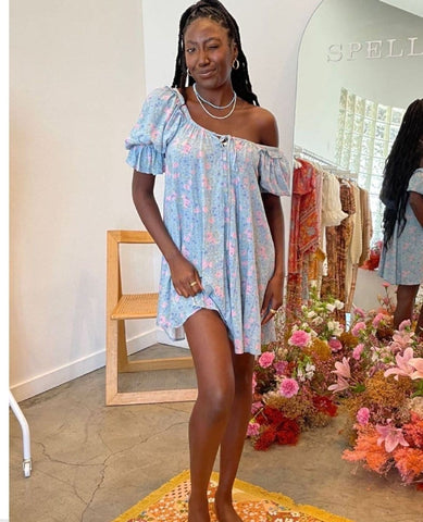 Dolly Mini Dress Dusty Blue - PINK ARROWS