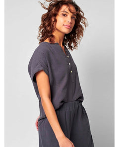 Dream Cotton Gauze Desmond Top Washed Black - PINK ARROWS
