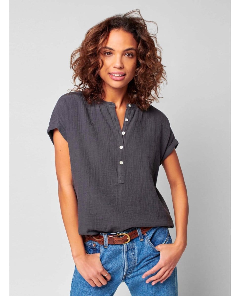 Dream Cotton Gauze Desmond Top Washed Black - PINK ARROWS