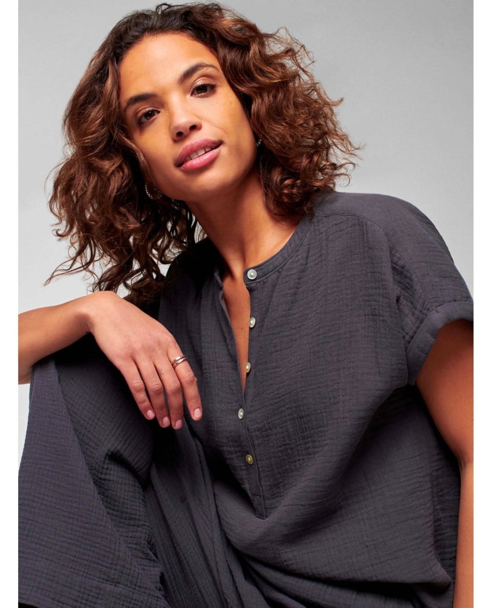 Dream Cotton Gauze Desmond Top Washed Black - PINK ARROWS