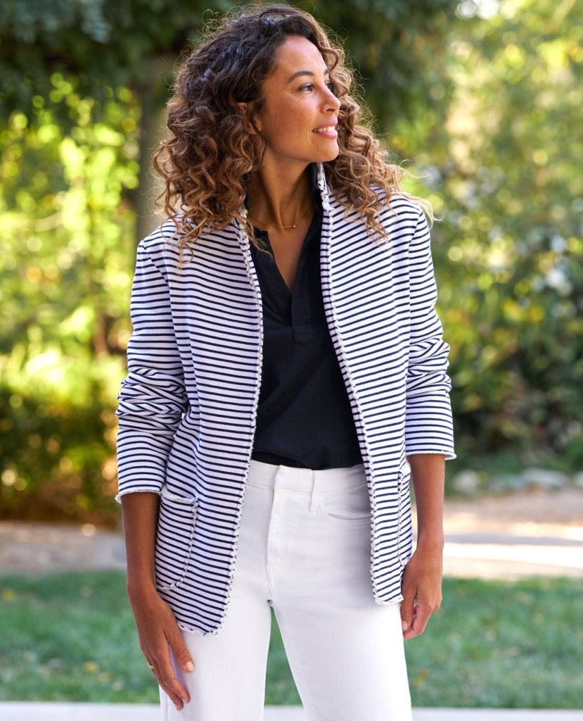 Dublin Blazer Navy Stripe Knit - PINK ARROWS