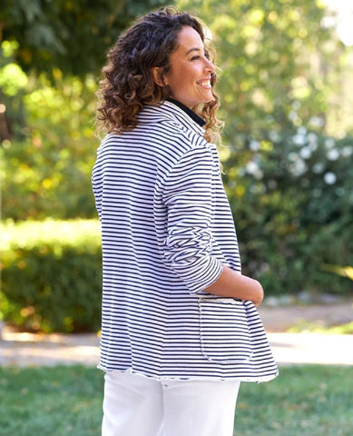Dublin Blazer Navy Stripe Knit - PINK ARROWS