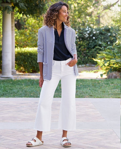 Dublin Blazer Navy Stripe Knit - PINK ARROWS