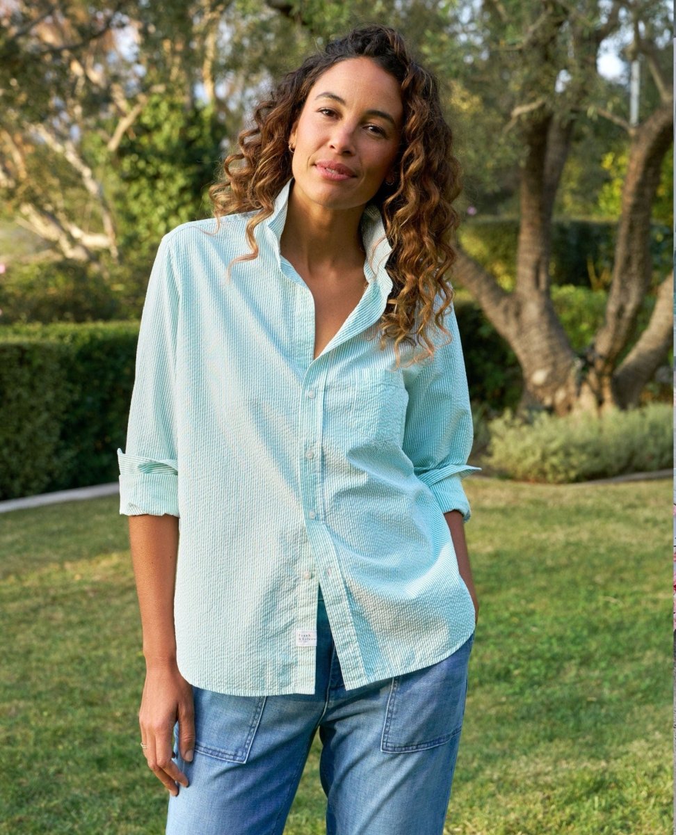 Eileen Italian Cotton Shirt Green Stripe - PINK ARROWS