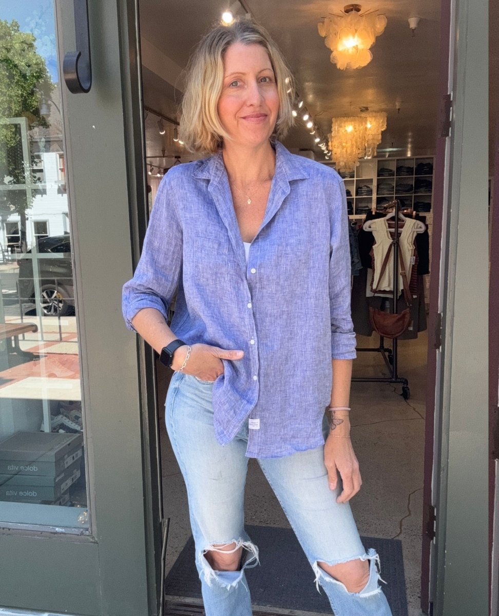 Eileen Italian Linen Shirt Blue - PINK ARROWS