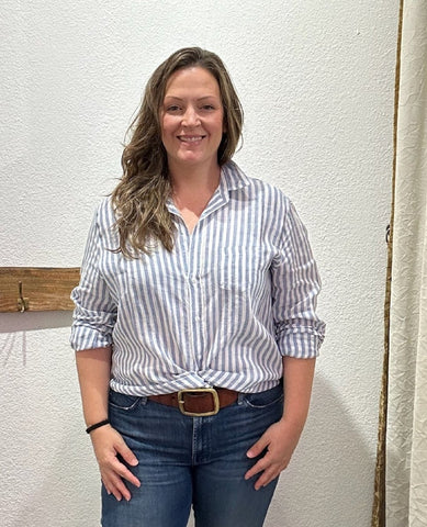 Eileen Italian Linen Shirt Blue Stripe - PINK ARROWS