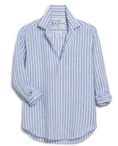 Eileen Italian Linen Shirt Blue Stripe - PINK ARROWS