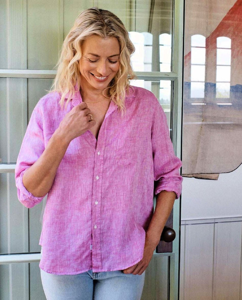 Eileen Italian Linen Shirt Raspberry - PINK ARROWS