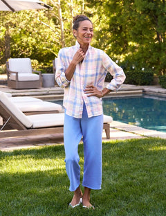 Eileen Pink Blue Plaid Linen Shirt - PINK ARROWS