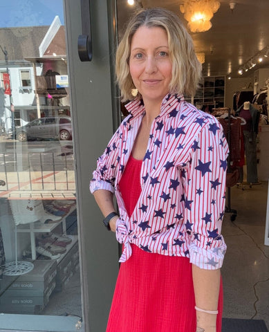 Eileen Red Stripe Blue Stars Shirt - PINK ARROWS