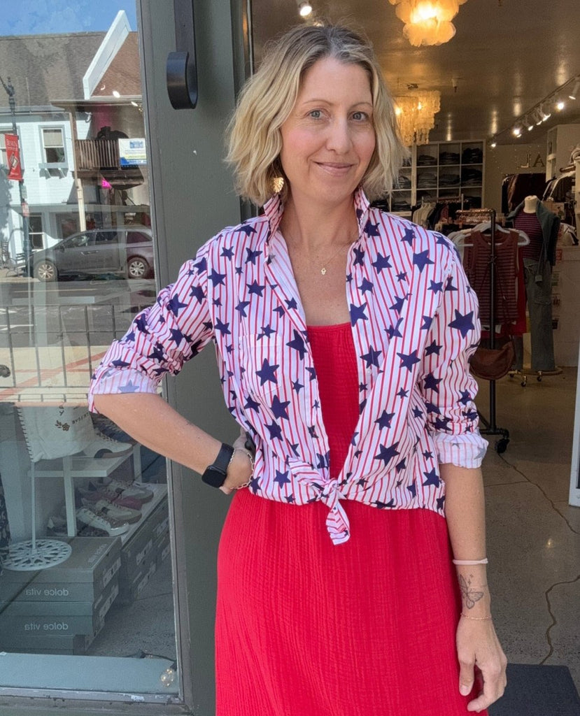 Eileen Red Stripe Blue Stars Shirt - PINK ARROWS