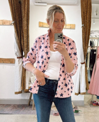 Eileen Red Stripe Shirt Blue Stars - PINK ARROWS