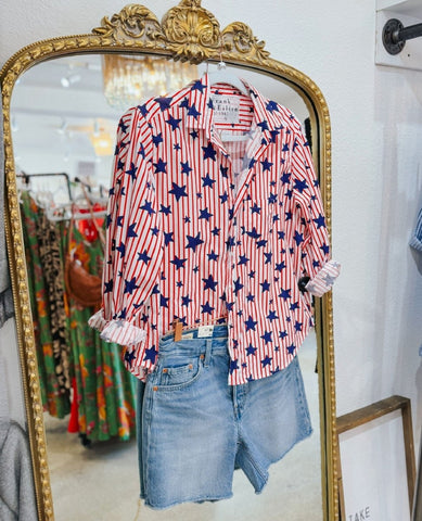 Eileen Red Stripe Shirt Blue Stars - PINK ARROWS