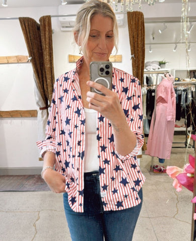 Eileen Red Stripe Shirt Blue Stars - PINK ARROWS