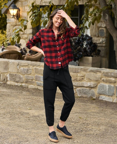 Eileen Relaxed Heather Red Black Plaid Flannel - PINK ARROWS