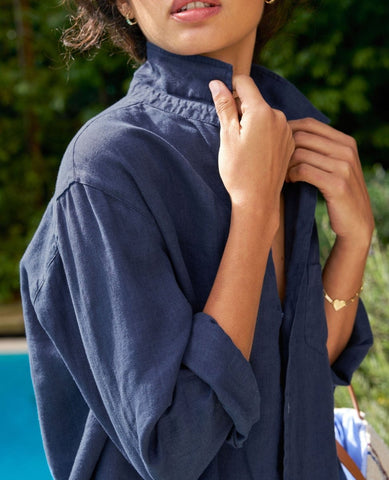 Eileen Washed Linen Shirt Navy - PINK ARROWS